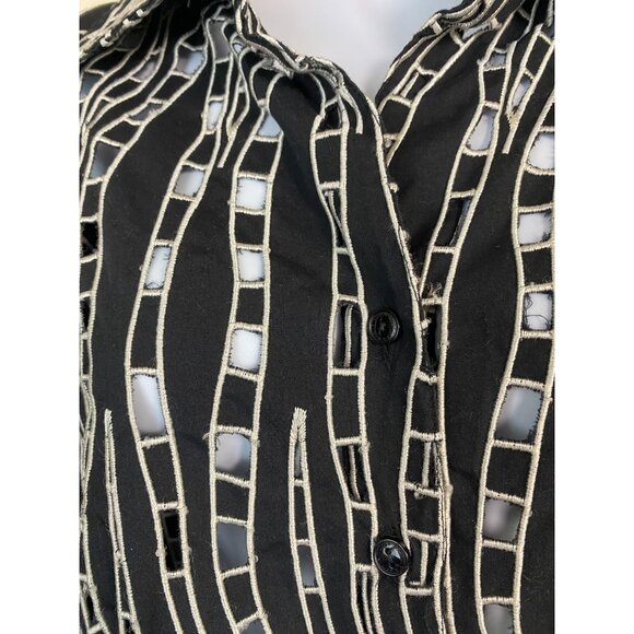 Samuel Dong Eyelet Black White Top Women size XL Artsy Art to wear Designer Boho - Picture 10 of 16